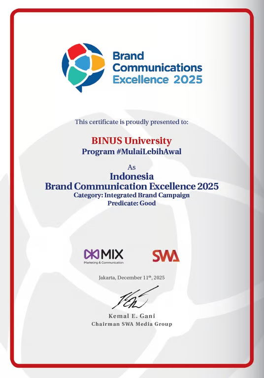 Brand Communication BINUS UNIVERSITY Raih Pengakuan dari Majalah MIX MarComm dari SWA Media Group Indonesia Brand Communication Excellence 2025