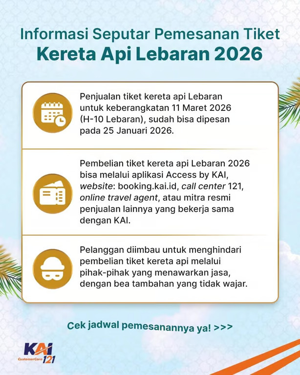 KAI Akan Buka Pemesanan Tiket Lebaran